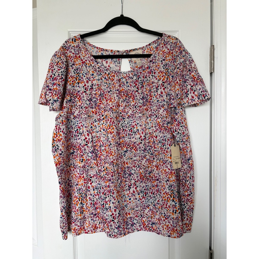 St. John's Bay Women XXL Multi Speckle Print Flutter Sleeve Blouse New